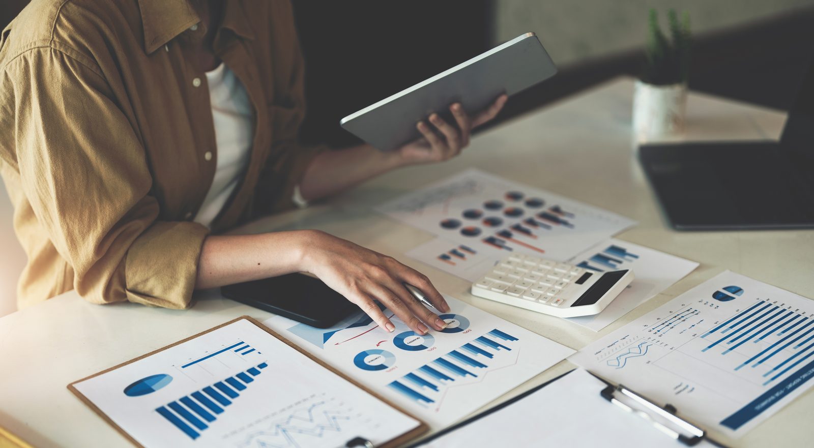 Analyst reviewing marketing and sales performance charts
